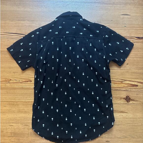 Drill Clothing Co black skull print short sleeve button up shirt SIZE M - Picture 5 of 5